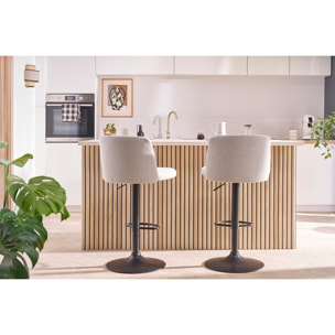 Tabourets de bar réglables en tissu effet velours texturé beige et métal noir (lot de 2) MONTI