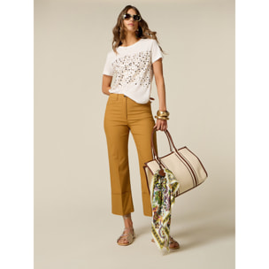 Oltre - Pantalones cropped con vuelta - Amarillo