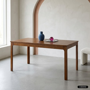 Table à manger rectangle extensible bois d'hévéa placage chêne 6-10 places FÉLICIE