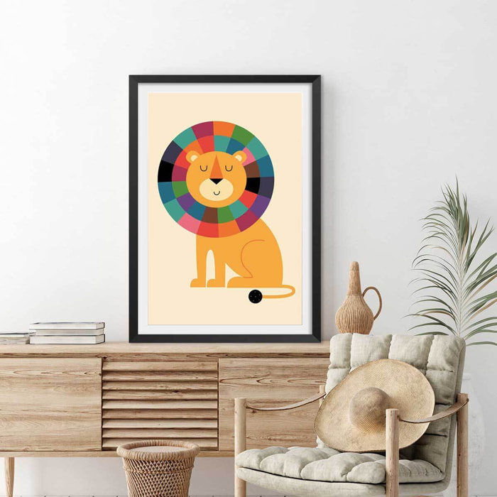 Affiche enfant rainbow lion Affiche + cadre en bois - Noir