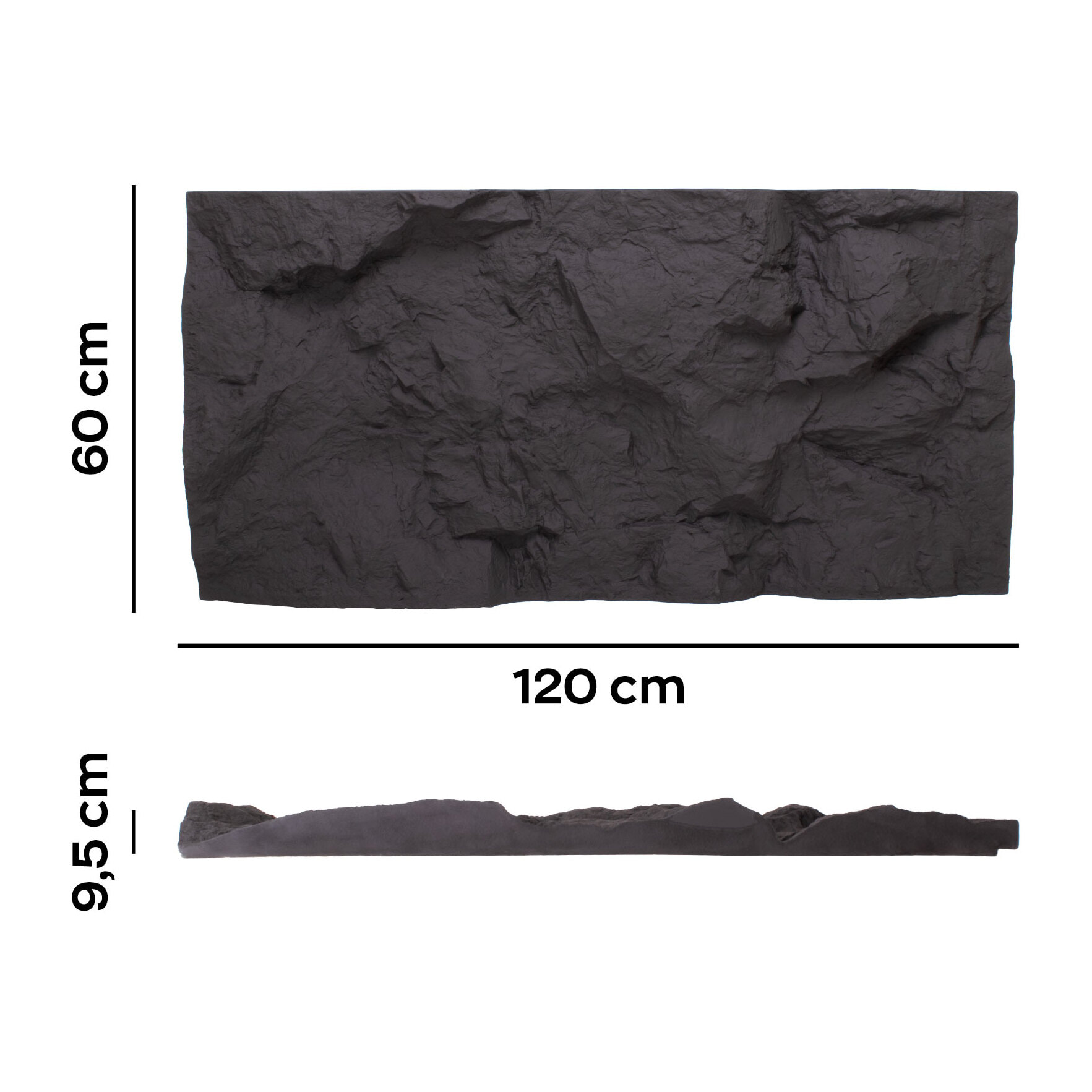 Rushmore - Set 2 pannelli decorativi 3D da parete 120x60x9 cm effetto pietra in PU Grigio Antracite