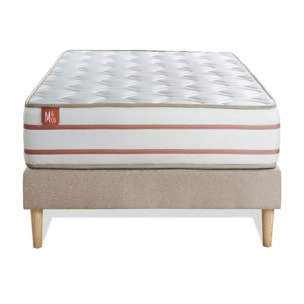 Ensemble Matelas Le Doux - 24cm - Mémoire de forme - Zéro transfert de mouvement - Sommier Tapissier Beige