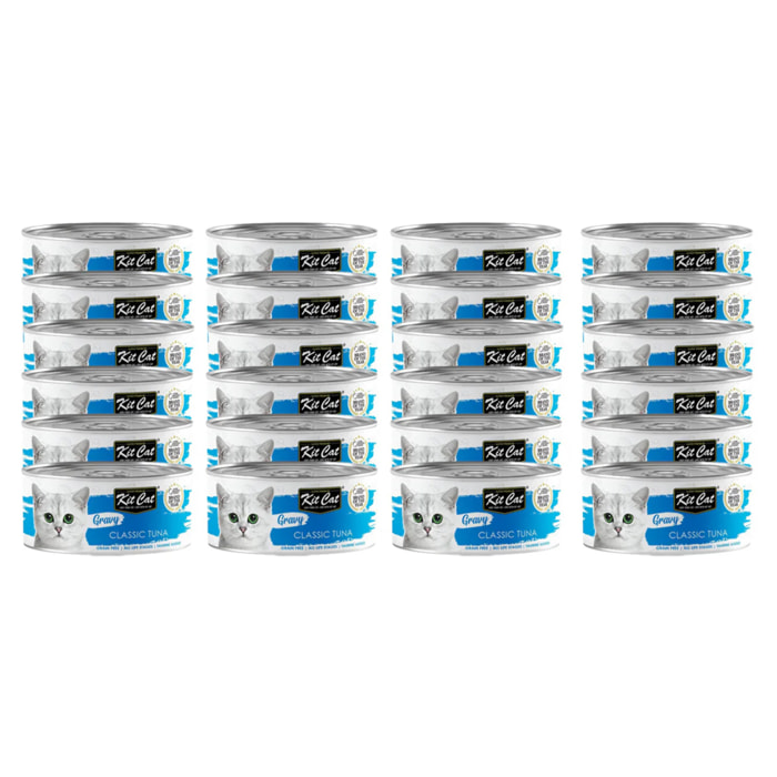 Pack 24x Kit Cat Lata Gravy - Atún Classic 70 g Comida húmeda para gatos en salsa