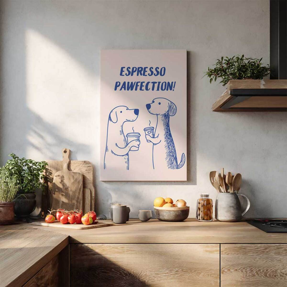 Tableau chiens et café Toile imprimée