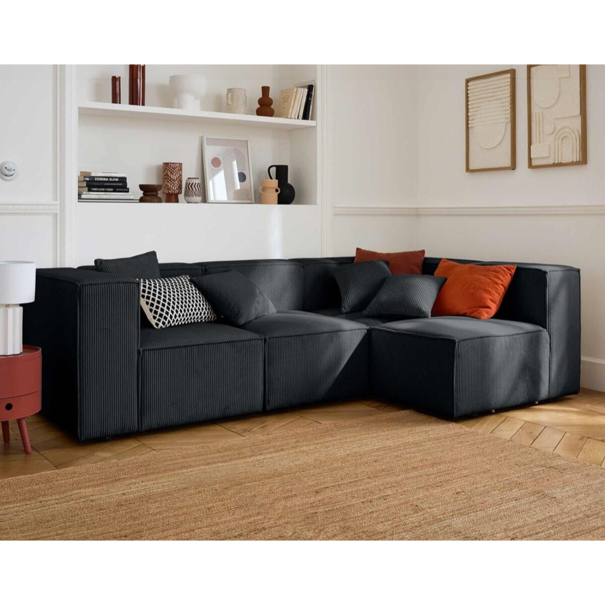 Arty - module d'assise sans accoudoirs - en velours côtelé - Noir