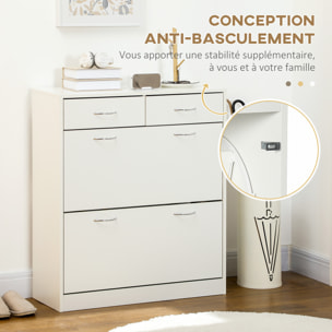 Armoire meuble à chaussures multi-rangement 2 abattants double niveau 2 tiroirs blanc