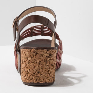 Sandalia de cuña S3220 BRAIDED BROWN-CORAL / ARROBA color Brown-coral