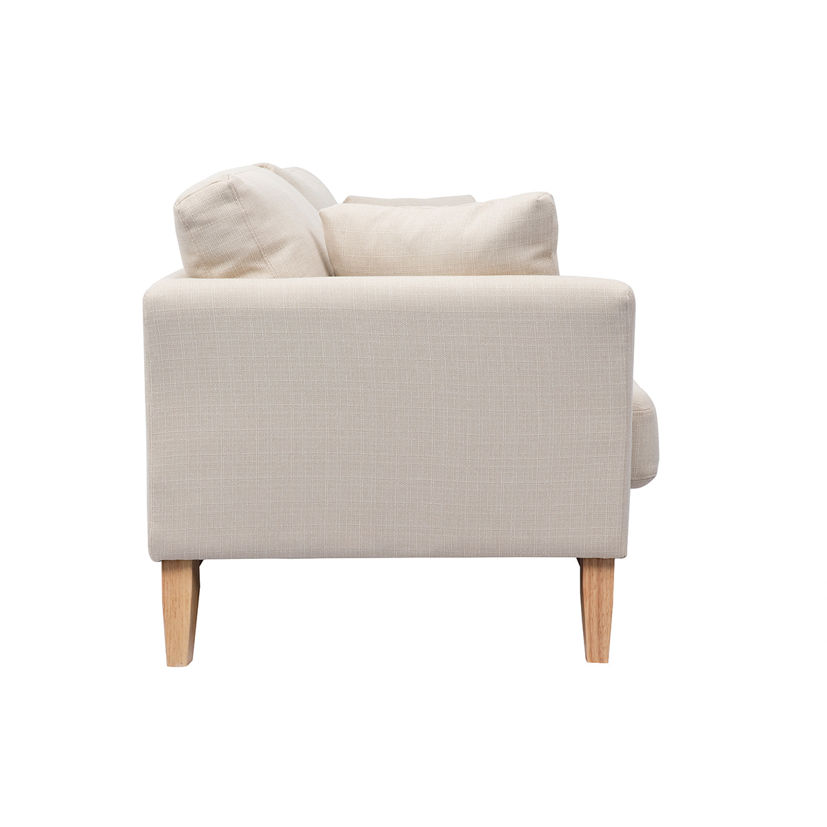 Canapé scandinave déhoussable 3 places en tissu beige et bois clair OSLO