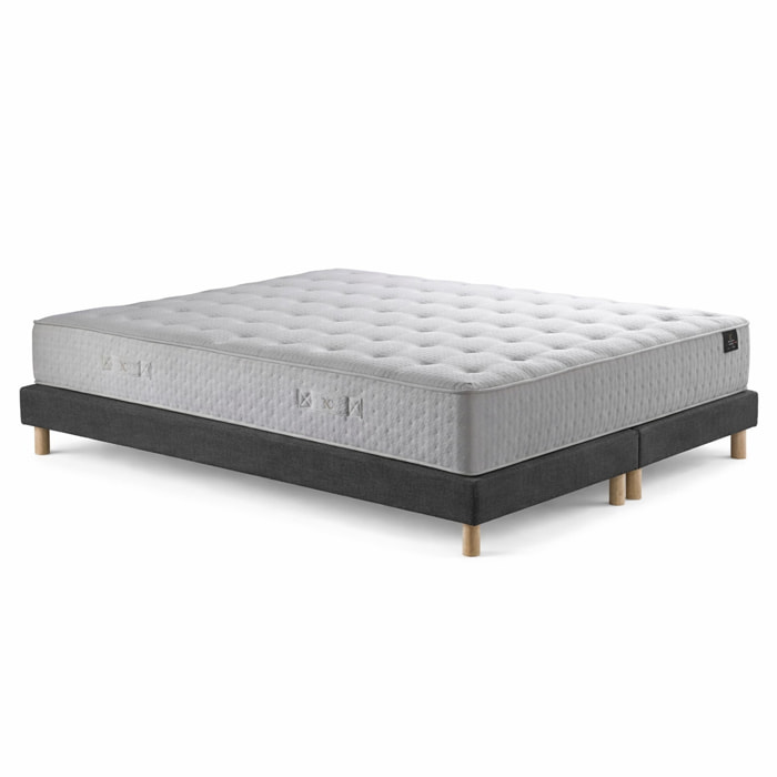 Ensemble matelas ressorts ensachés HÉCATE 2, H26 cm, sommier gris foncé