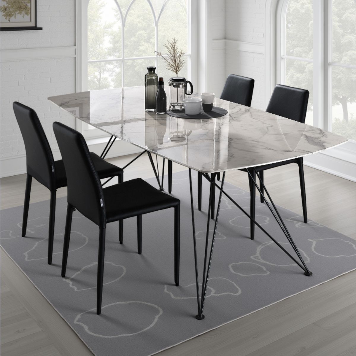 Bureau design Tomasucci SPILLO MARBLE, plateau effet marbre, structure en métal noir