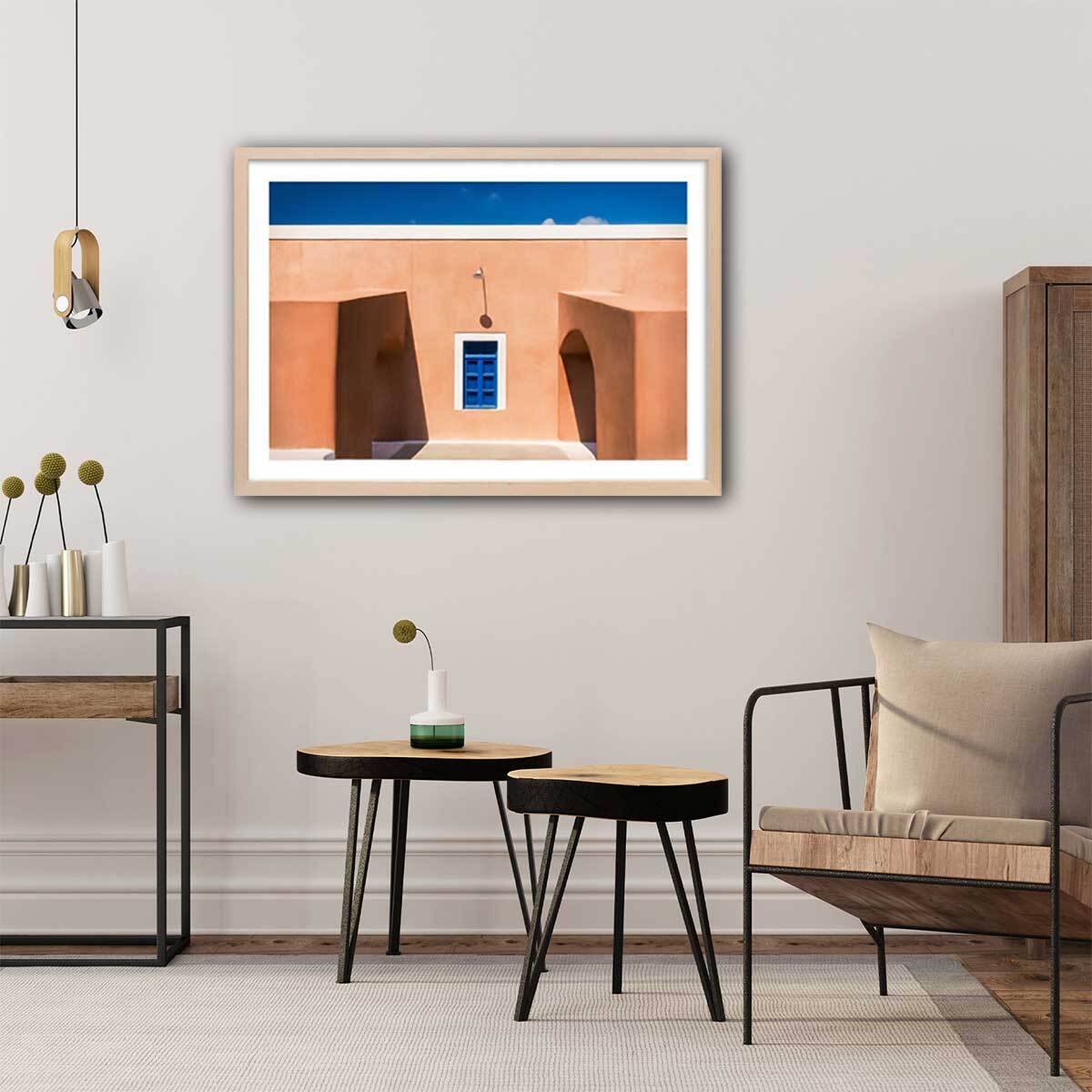 Poster terracotta house Affiche + cadre en bois - Chêne