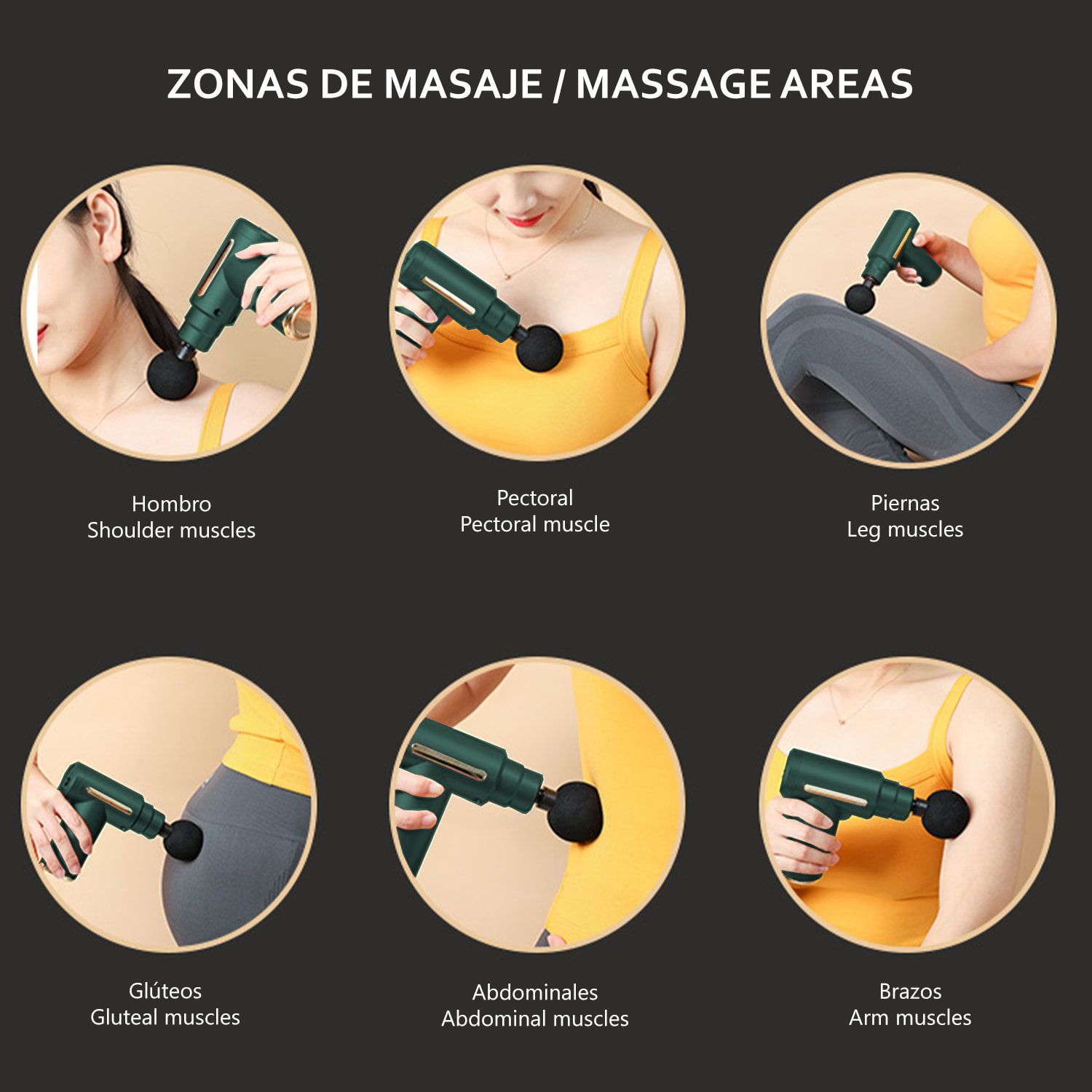 Mini pistola per massaggio muscolare Fascia Gun BX720. 6 livelli con velocità da 1800 a 3200 rpm. 4 testine.