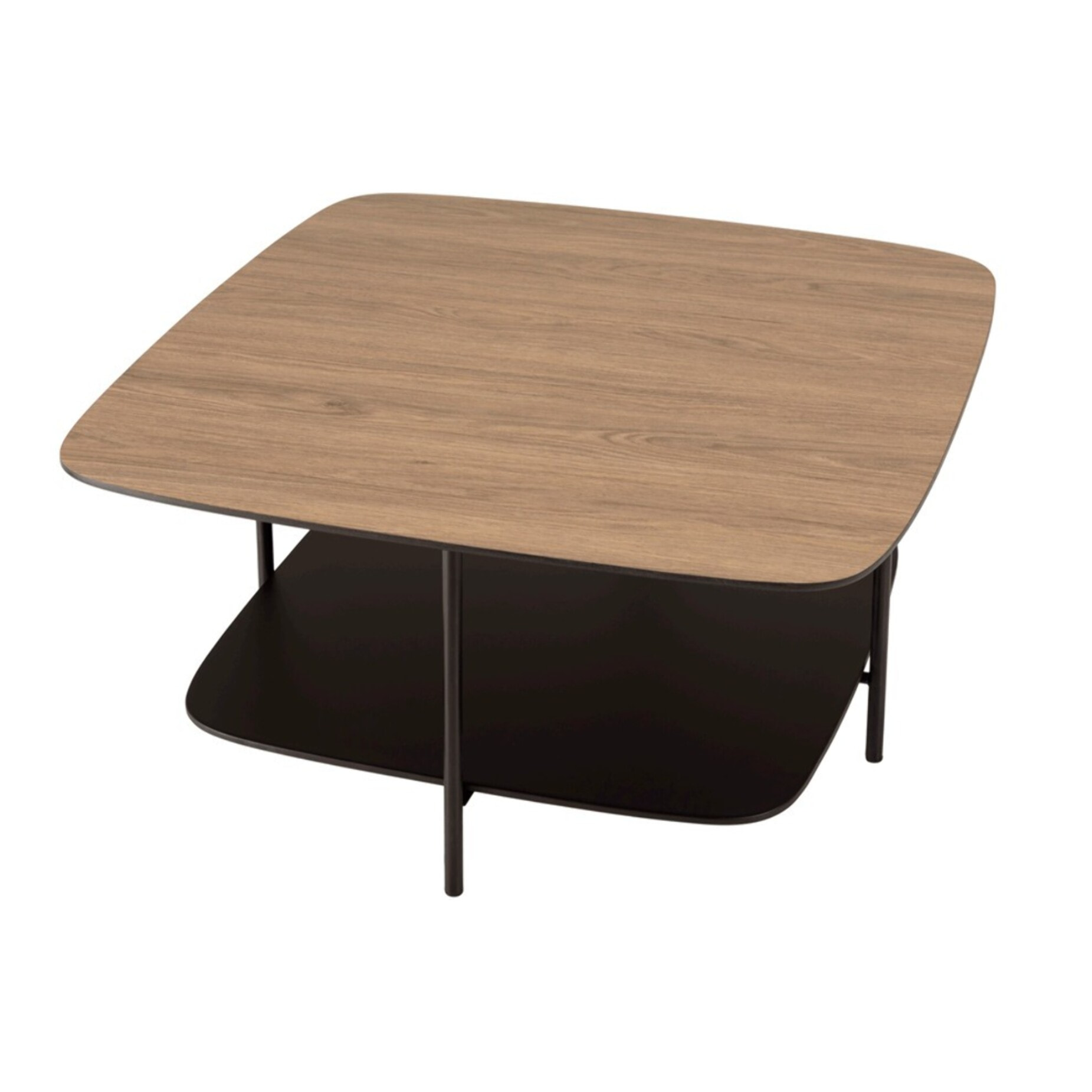 JULIA - Table basse 2 plateaux MM bi-matière mocha/noir pieds métal