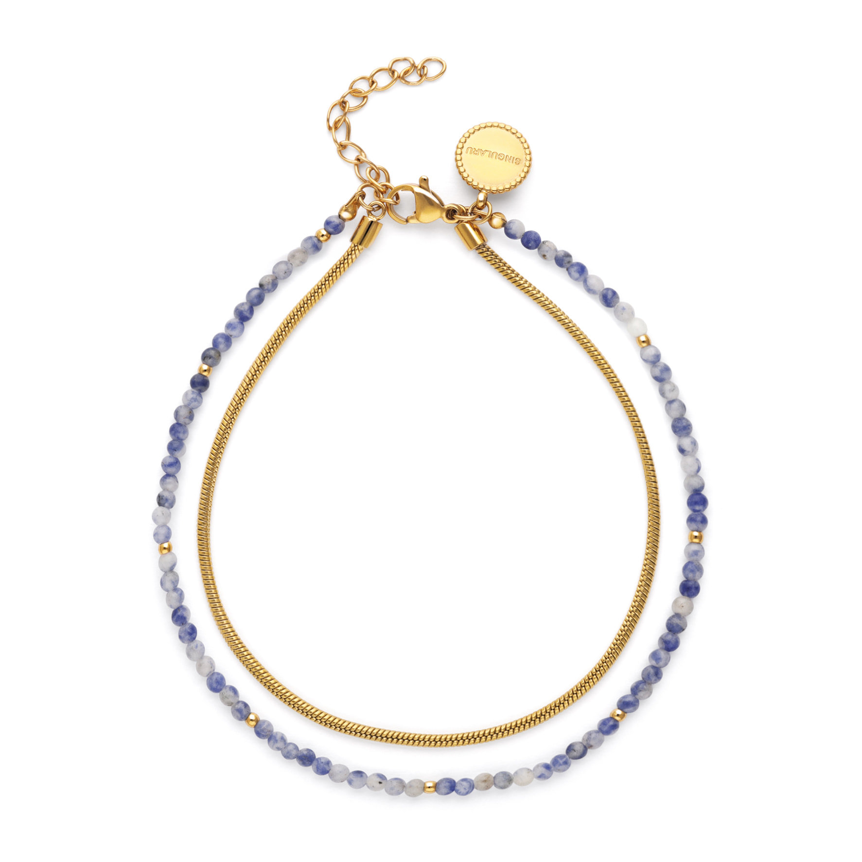 Cavigliera Doble Cleopatra Blu Acciao Placcato Oro