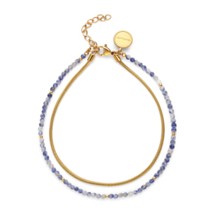 Cavigliera Doble Cleopatra Blu Acciao Placcato Oro
