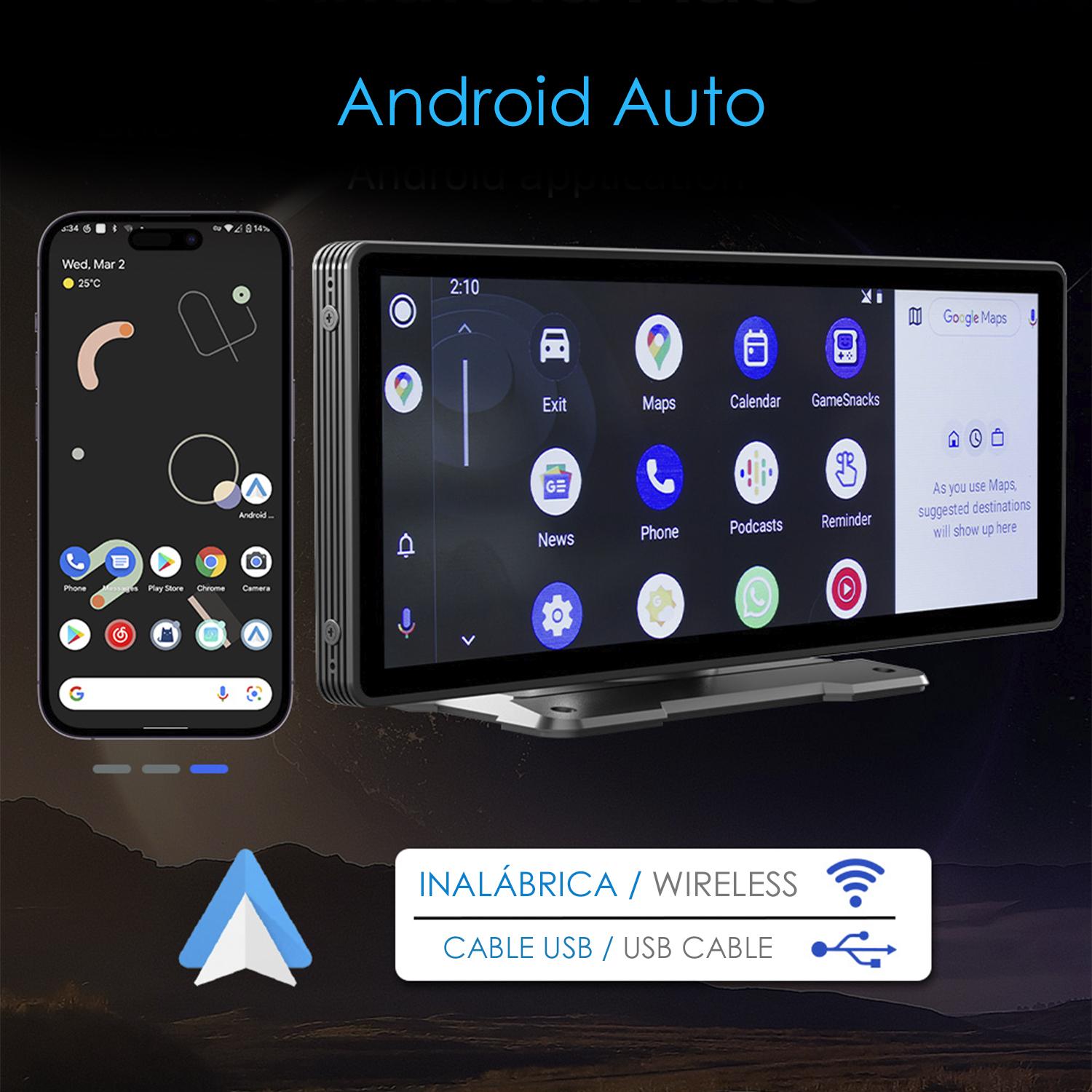 B5303R touch screen per auto 10.2'' HD. Android Auto/Wireless Car Play. Bluetooth MP5 con Mirror Link, dashcam anteriore + posteriore a 12 LED.