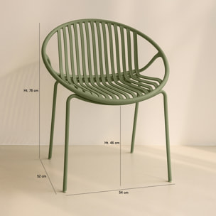 Lot de 4 fauteuils de table vert en polypropylène et métal  CALYPSO
