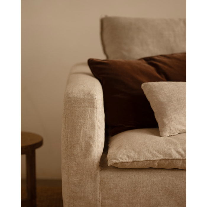 Módulo de algodón y lino con reposabrazos izquierdo desenfundable tono beige de 97x96cm Alto: 99 Largo: 97 Ancho: 96