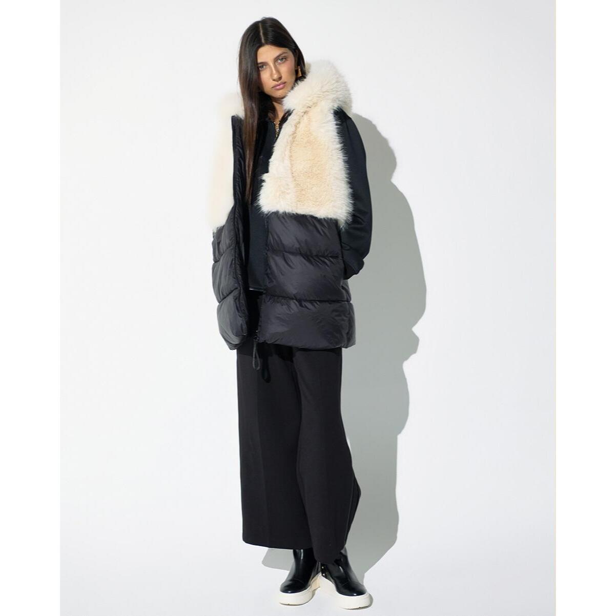 Gilet bicolore in nylon/pelliccia
