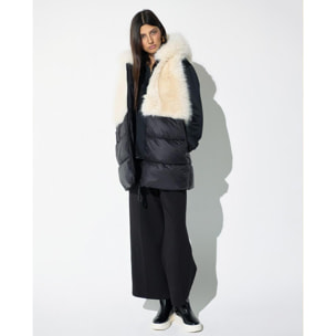 Gilet bicolore in nylon/pelliccia