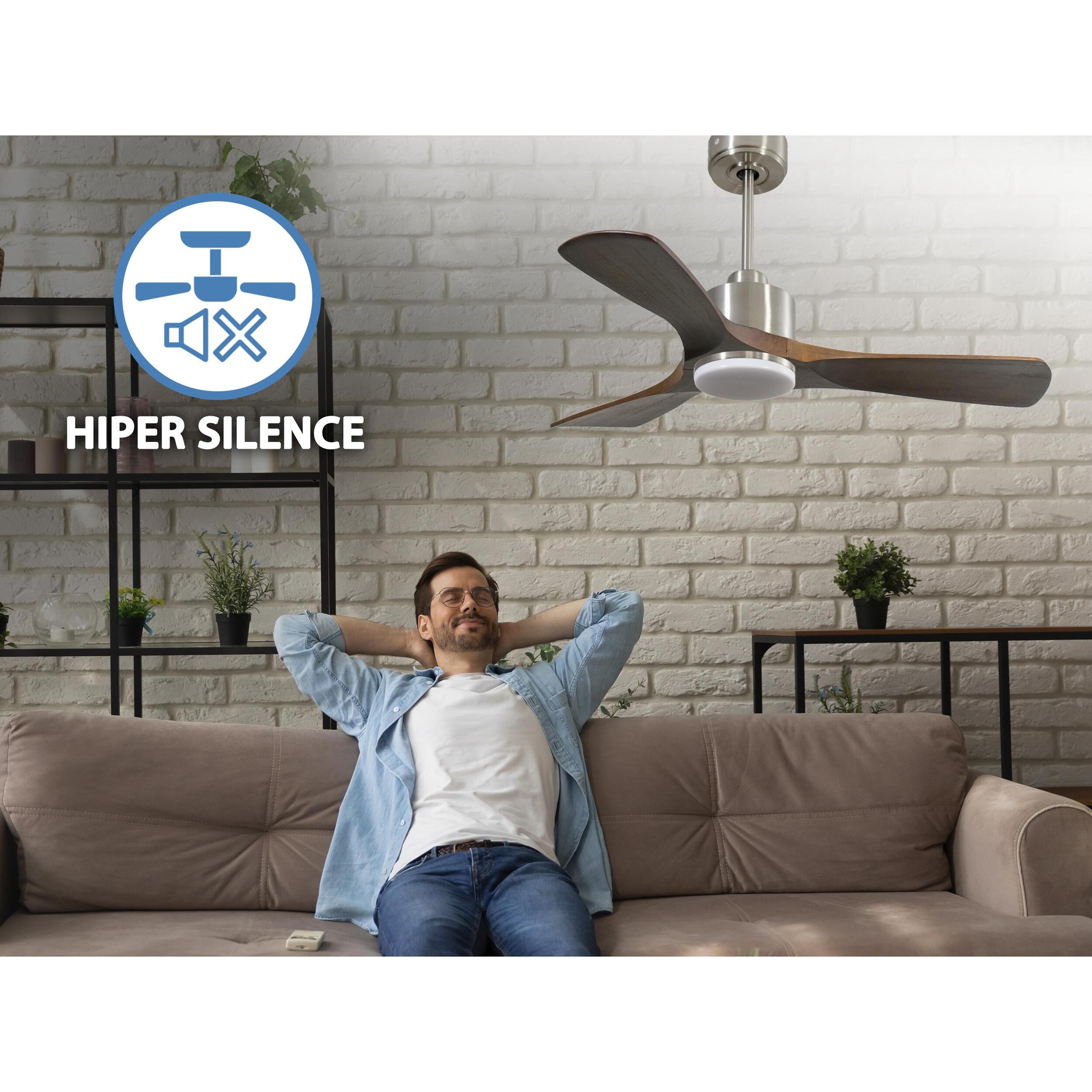 Ventilateur de plafond Réversible  Thermostat Dimmable Wifi Moteur à courant continu Toits en pente Télécommande Lumière à trois tons Hypersilence Mémoire
