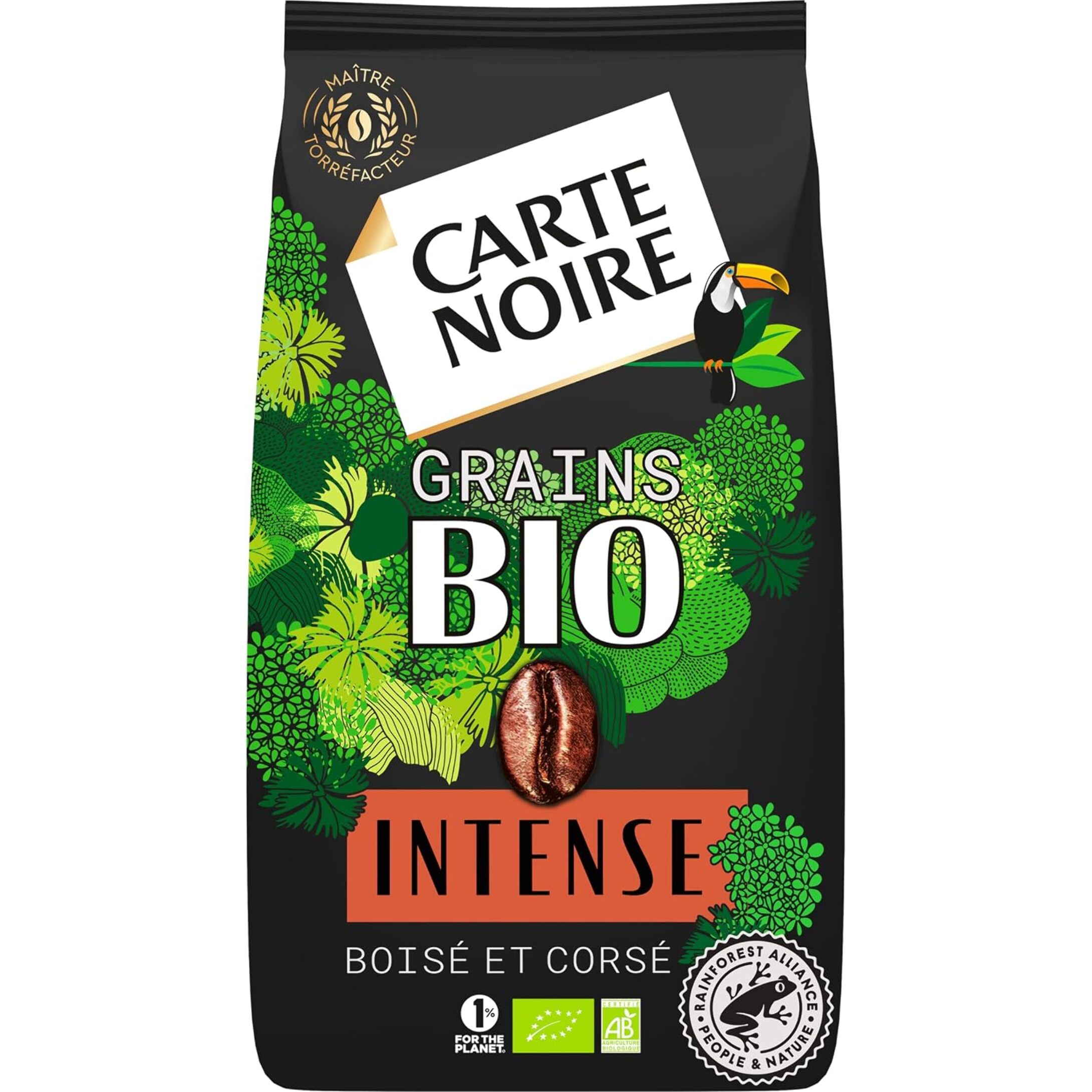 Café Grains Bio Intense - Pur Arabica Biologique. Paquet de 1 kg