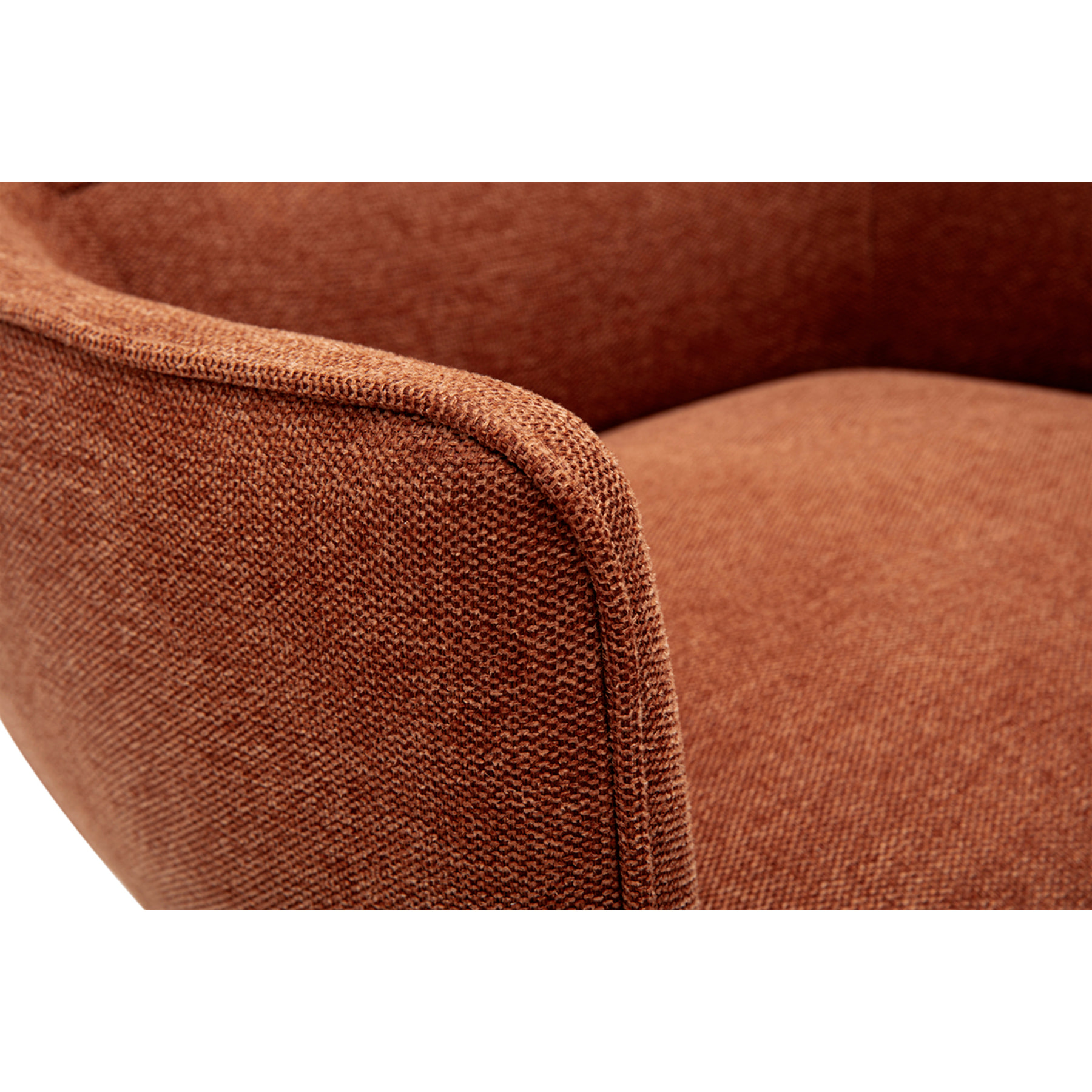 Fauteuil design en tissu effet velours texturé terre brûlée et métal noir LAURENS