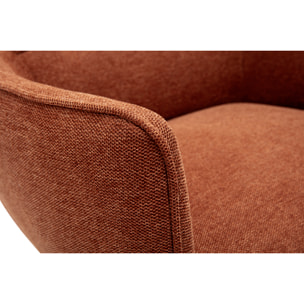 Fauteuil design en tissu effet velours texturé terre brûlée et métal noir LAURENS
