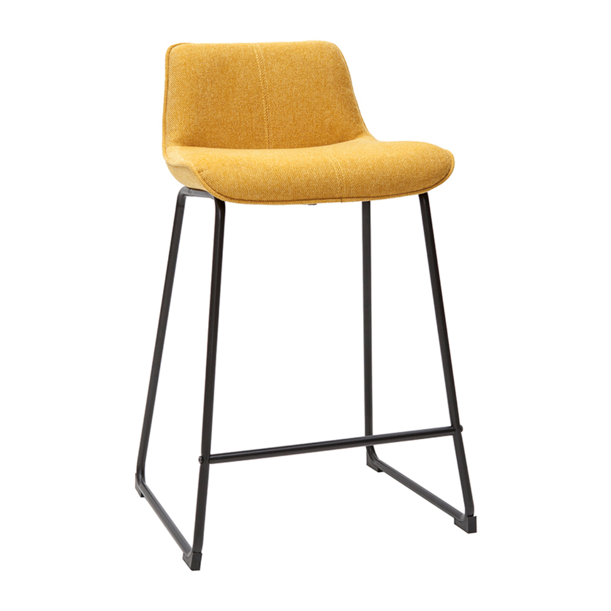 Tabourets de bar en tissu effet velours texturé jaune moutarde et métal H65 cm (lot de 2) BOOST