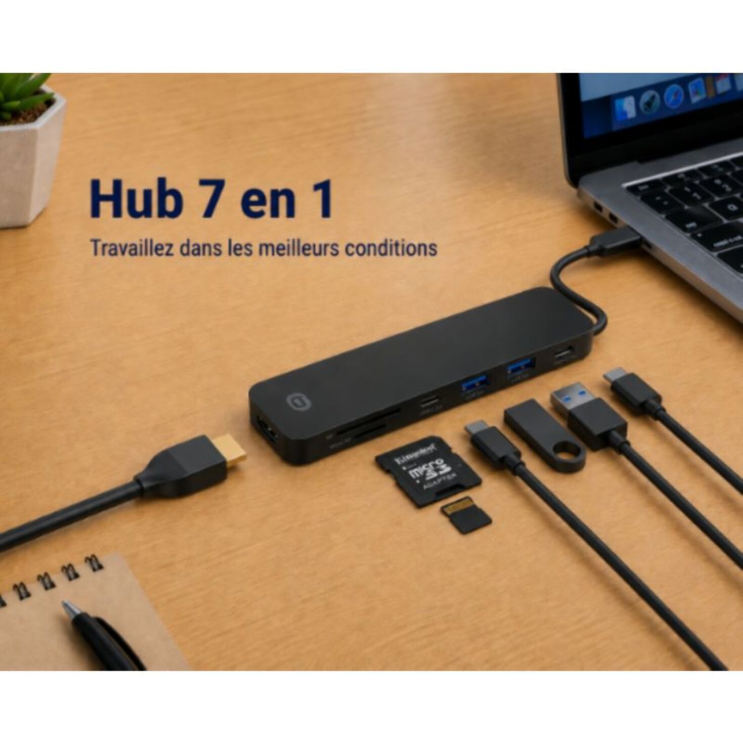 Hub ESSENTIELB 7 en 1 USB C noir