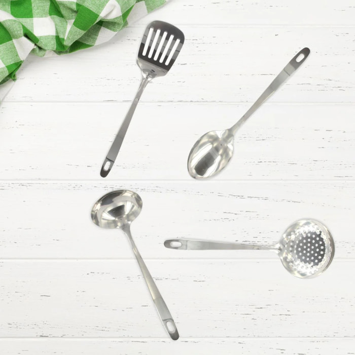 Ensemble de 4 ustensiles de cuisine en inox louche spatule ajourée cuillère et écumoire Fackelmann Oxford