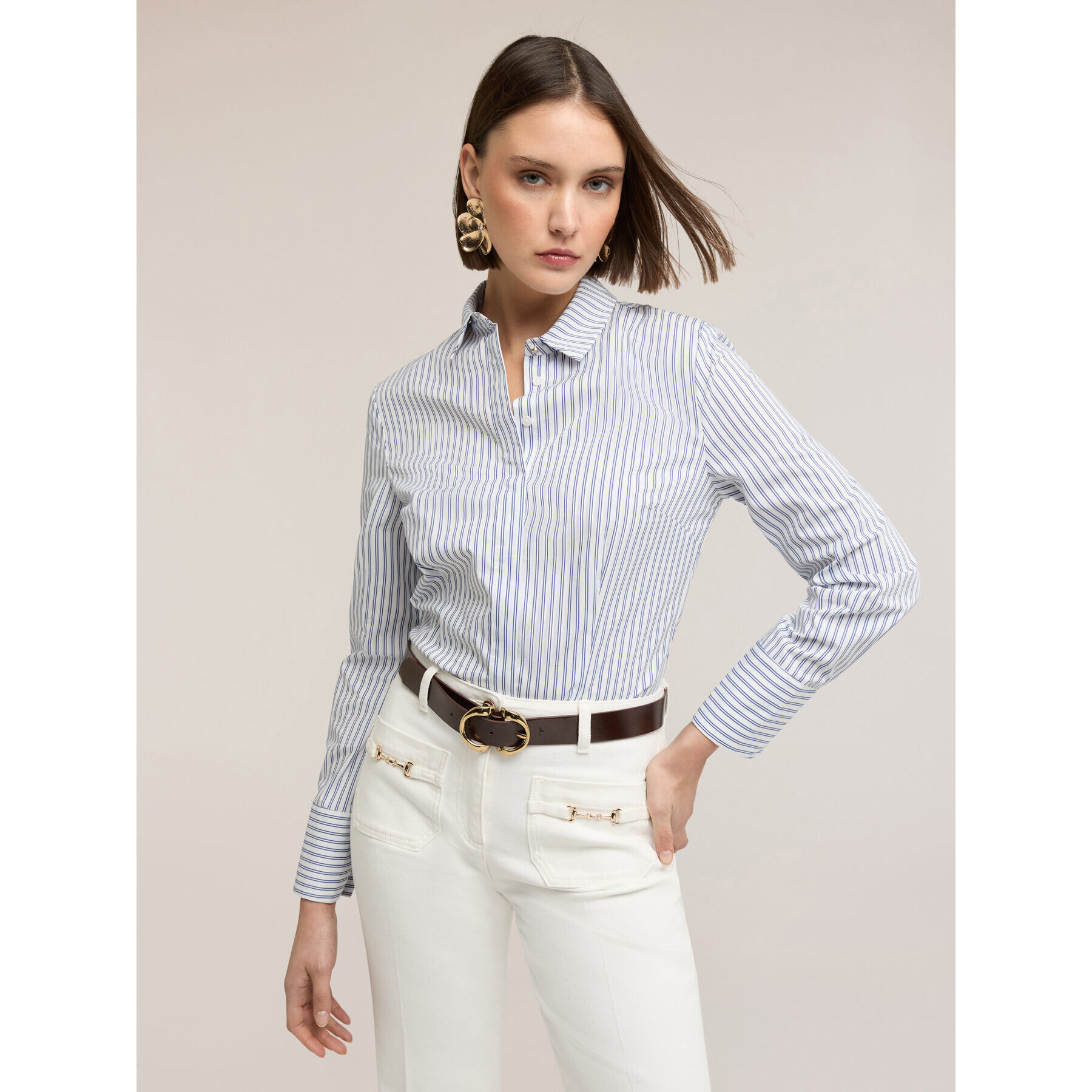 Motivi - Camisa de popelina a rayas - Azul