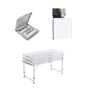 Ensembe table de camping et 4 tabourets pliants - 125 x 60 cm - Blanc