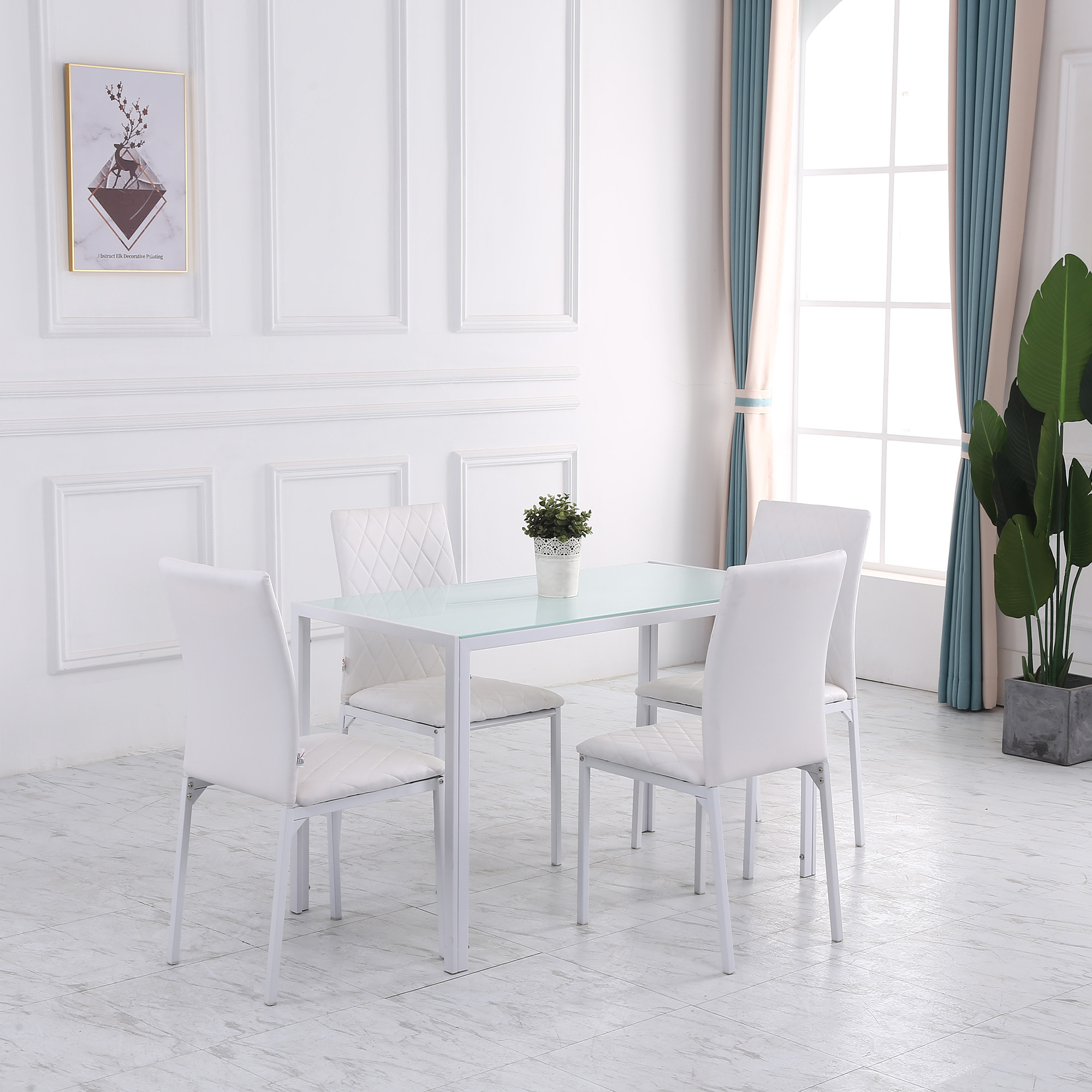 Lot de 4 chaises de salon design Chesterfield effet capitonné métal synthétique blanc