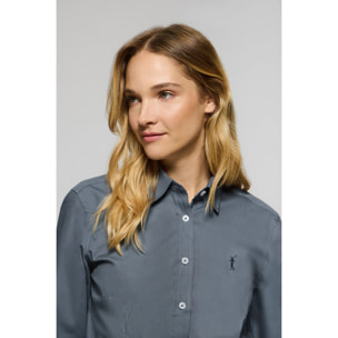 Camicia in popeline Slim Fit blu denim con ricamo Rigby Go