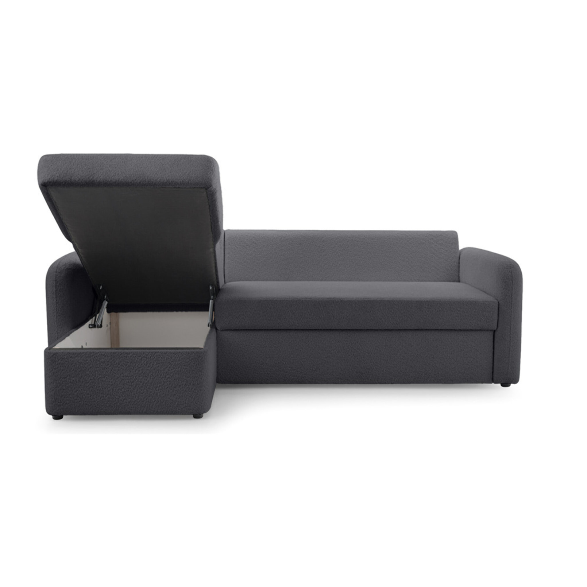 Pocatello - canapé d'angle réversible 4 places - convertible avec coffre - en tissu bouclette - Gris foncé