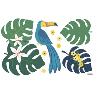 Sticker Lilipinso Toucan bleu et Feuilles 60 x 40 cm