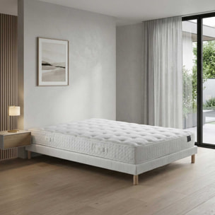 Ensemble matelas ressorts ensachés COMÈTE, H27 cm, sommier blanc pieds de poules
