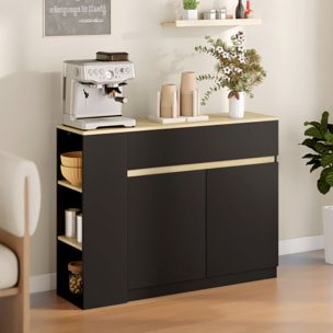 Buffet design bicolore noir effet chêne clair 2 portes étagère grand tiroir avec séparateur 3 niches