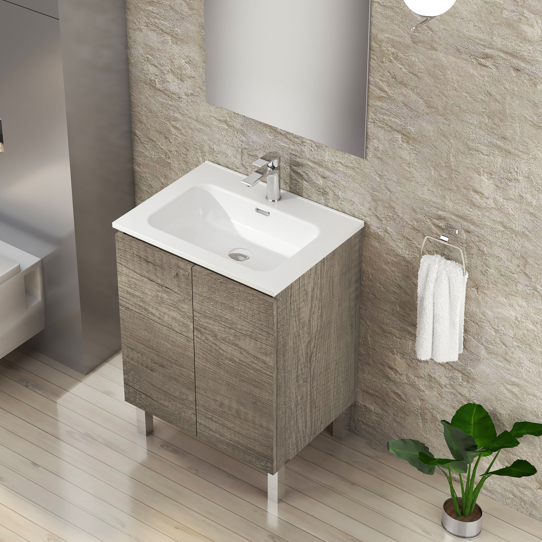 Conjunto de Baño Lust | 60 cm Nebraska | Dos Puertas | Lavabo Encastrado | No incluye Espejo | Mueble Montado | Alday
