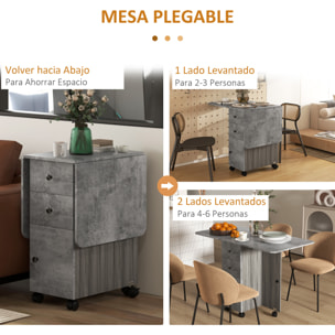 Mesa Plegable de Comedor, Mesa de Cocina Plegable, con Ruedas, Alas Abatibles, 2 Cajones, Estante y Armario, Hasta 6 Personas, para Salón, Espacio Pequeño, 120x60x76,5 cm, Gris