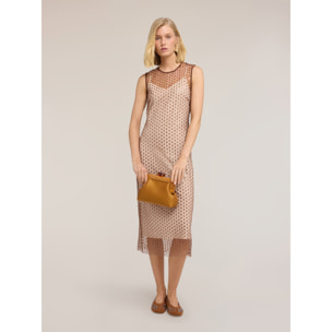 Motivi - Vestido tubo de tul bordado - Beige