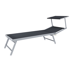 Coppia Di Lettini Prendisole Pieghevole Professionale in Alluminio Tessuto Textilene Tettuccio Parasole Sdraio Mare Spiaggia 182x60x38 cm Grigio Scuro