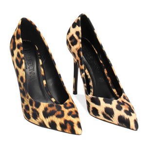 Décolleté leopardate in tessuto, tacco 10,5 cm