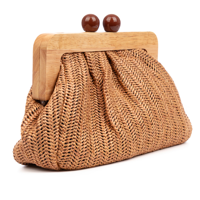 Benestare Bolso bandolera Mujer. Tela con detalles de madera natural y piel sintética.