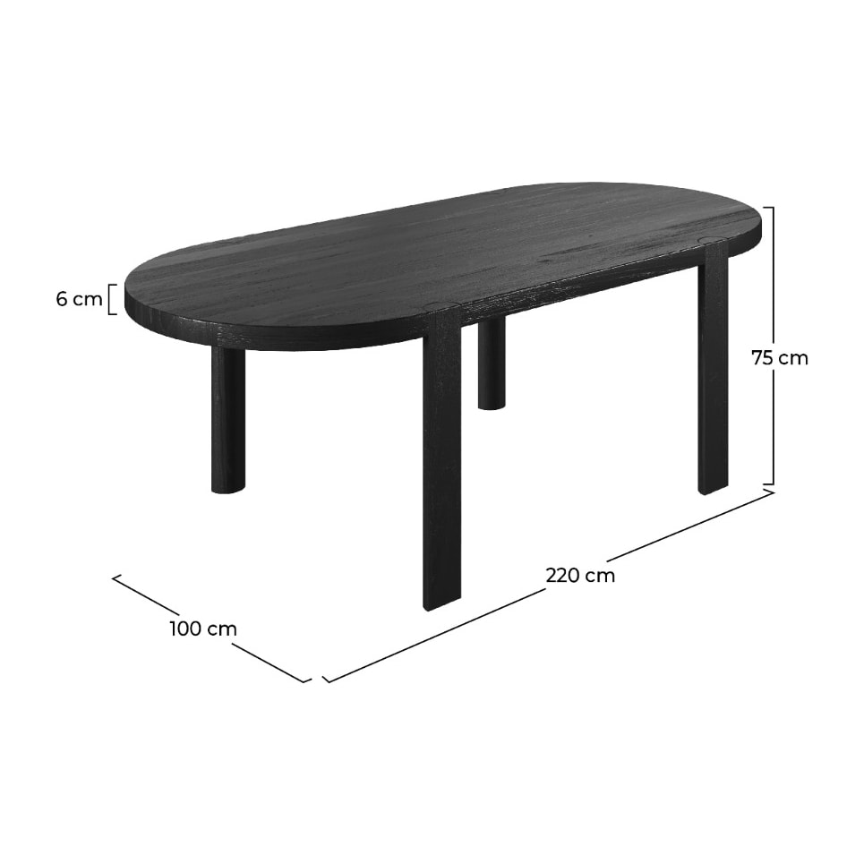 Table ovale Pero 8 personnes en bois de teck recyclé noir 220 cm