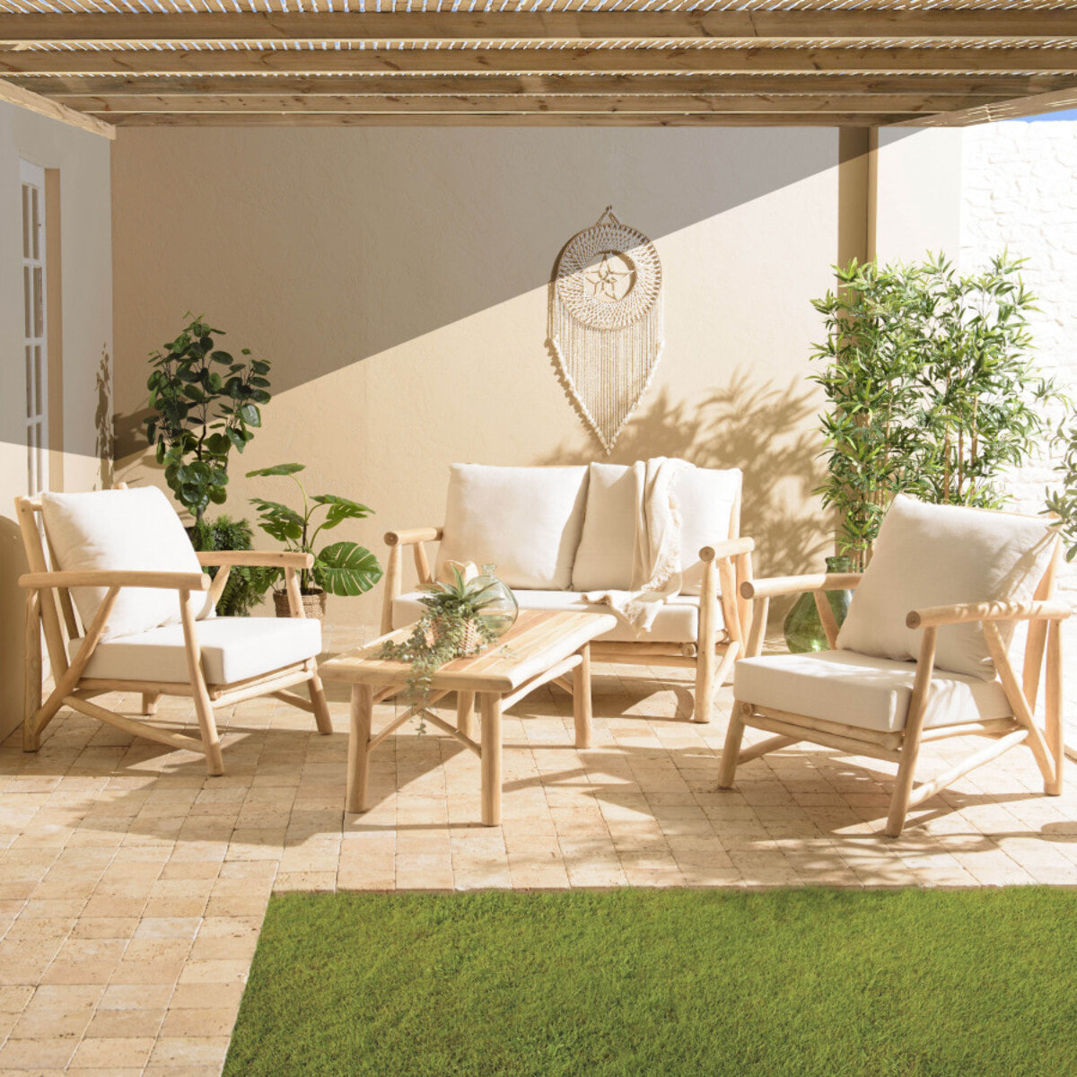 WILL - Ensemble MADURA : canapé 2 p. 2 fauteuils 1 table basse en teck