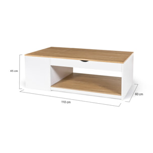 Table basse Elina relevable coffre latéral bois et blanc