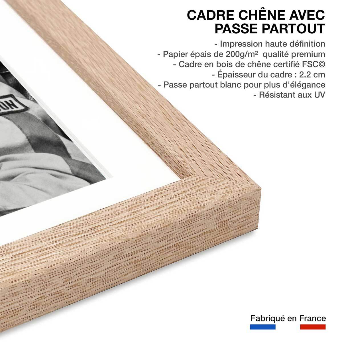 Affiche scène de film Paul Newman dans Indianapolis, 1969 Affiche + cadre en bois - Chêne