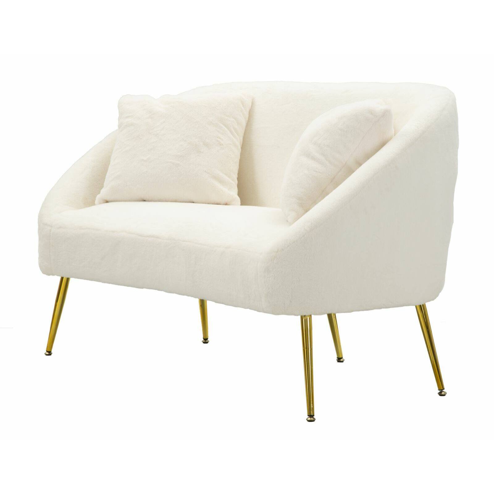 Divano fisso 2 posti Pittari, Sofà dritto, Divanetto per salotto, Poltrona matrimoniale, 137x69 h79 cm, Bianco e Oro